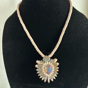 Elegant statement piece multi layered aurora borealis and pink beads